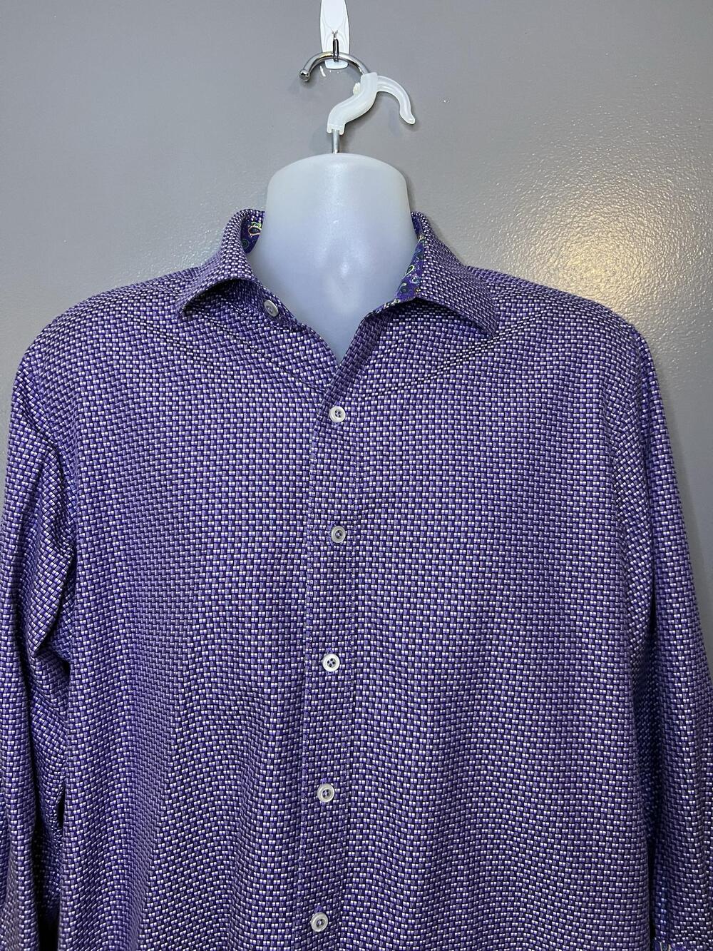 Robert Graham Shirt Mens Large Purple Geometric Button Front Contrast Cuff